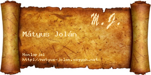 Mátyus Jolán névjegykártya
